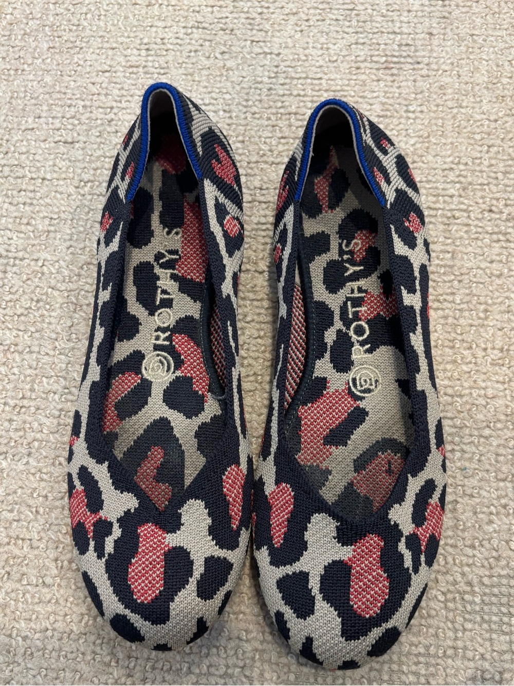 Rothy's Leopard Knit Flats in Black, Cream and Red